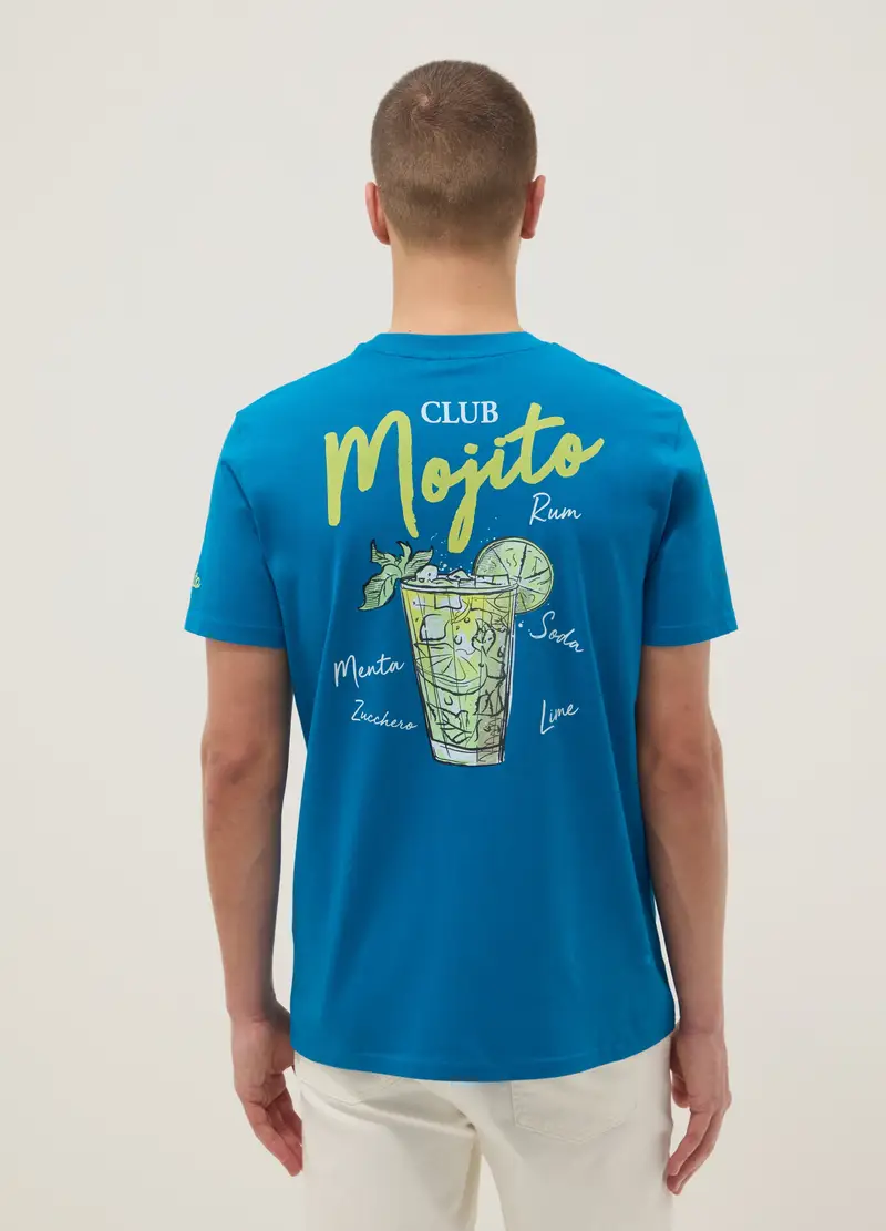 T-shirt In Puro Cotone Blu Regular Fit Con Stampa Mojito, Uomo, Blu miniatura 3