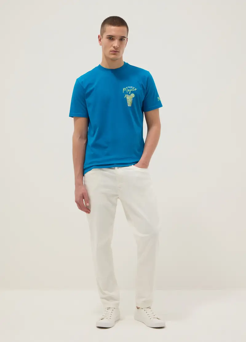 T-shirt In Puro Cotone Blu Regular Fit Con Stampa Mojito, Uomo, Blu