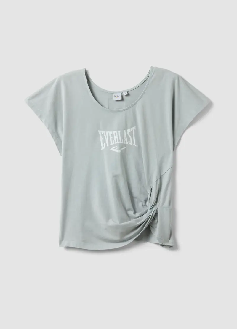 T-shirt In Puro Cotone Grigia Regular Fit Con Annodatura, Donna, Grigio