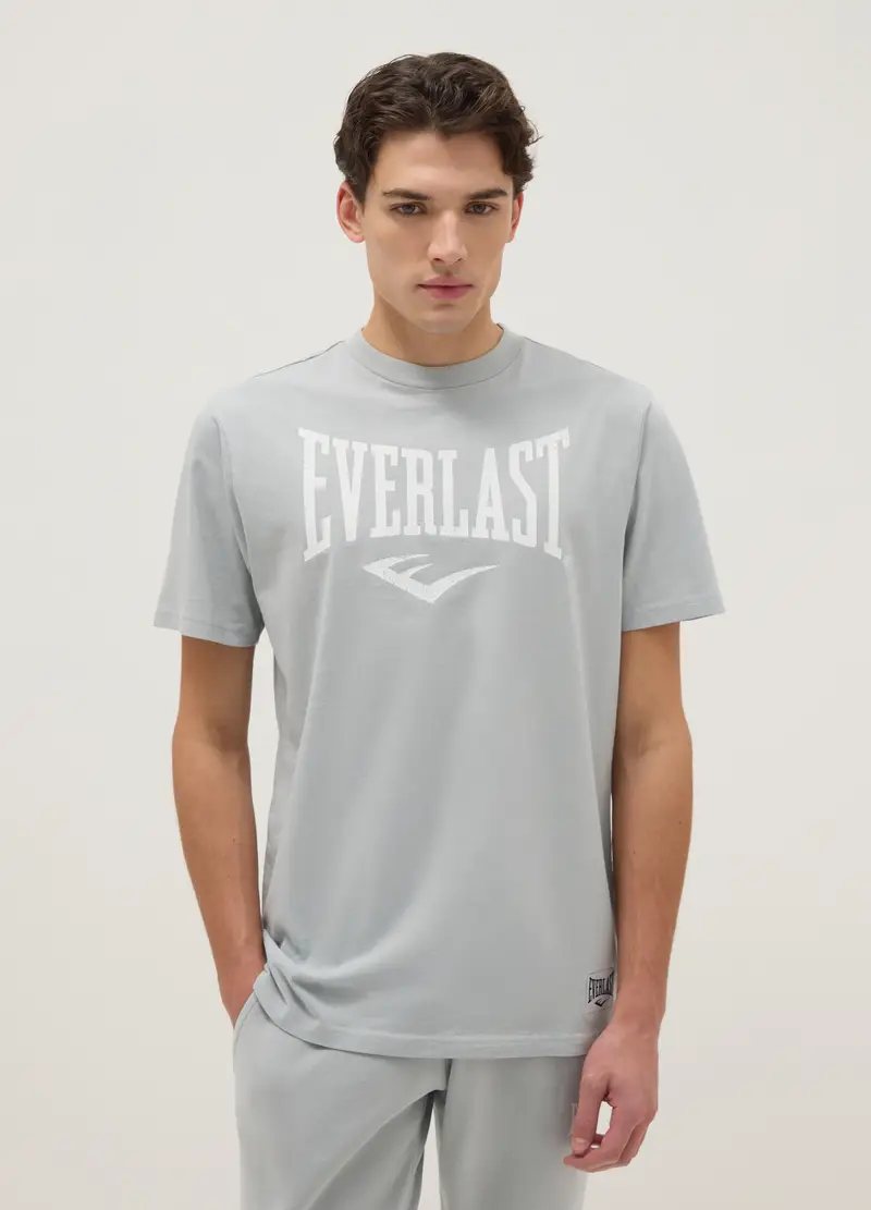 T-shirt In Puro Cotone Grigia Regular Fit Con Logo Everlast, Uomo, Grigio