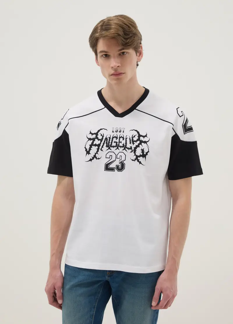 T-shirt In Puro Cotone Multicolor Regular Fit Con Stampa, Uomo, Multicolor miniatura 2