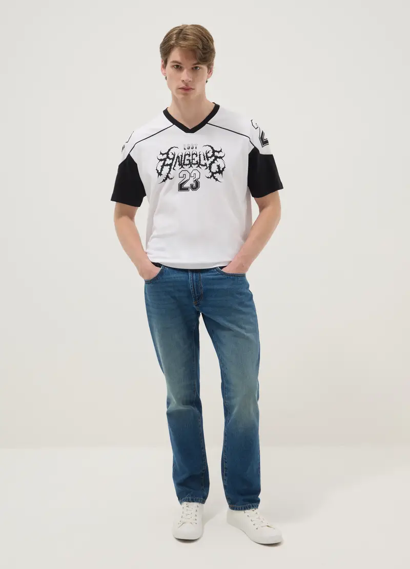 T-shirt In Puro Cotone Multicolor Regular Fit Con Stampa, Uomo, Multicolor