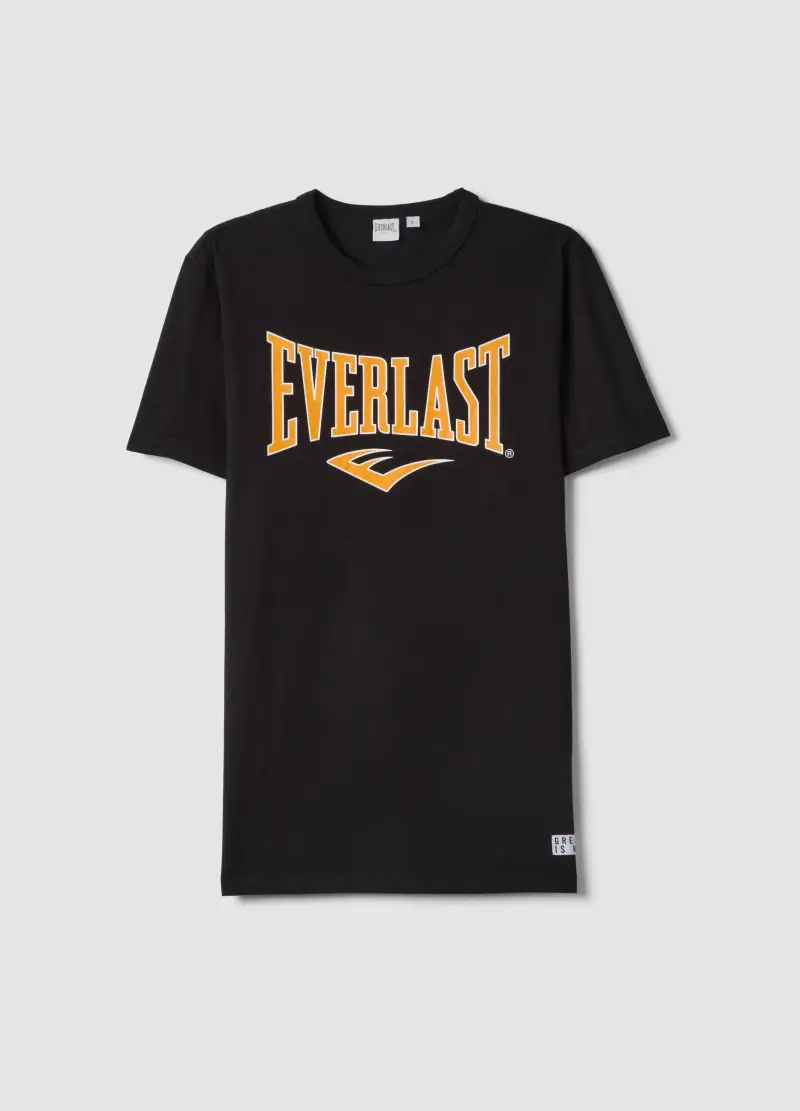 T-shirt In Puro Cotone Nero Regular Fit Con Logo Everlast, Uomo, Nero