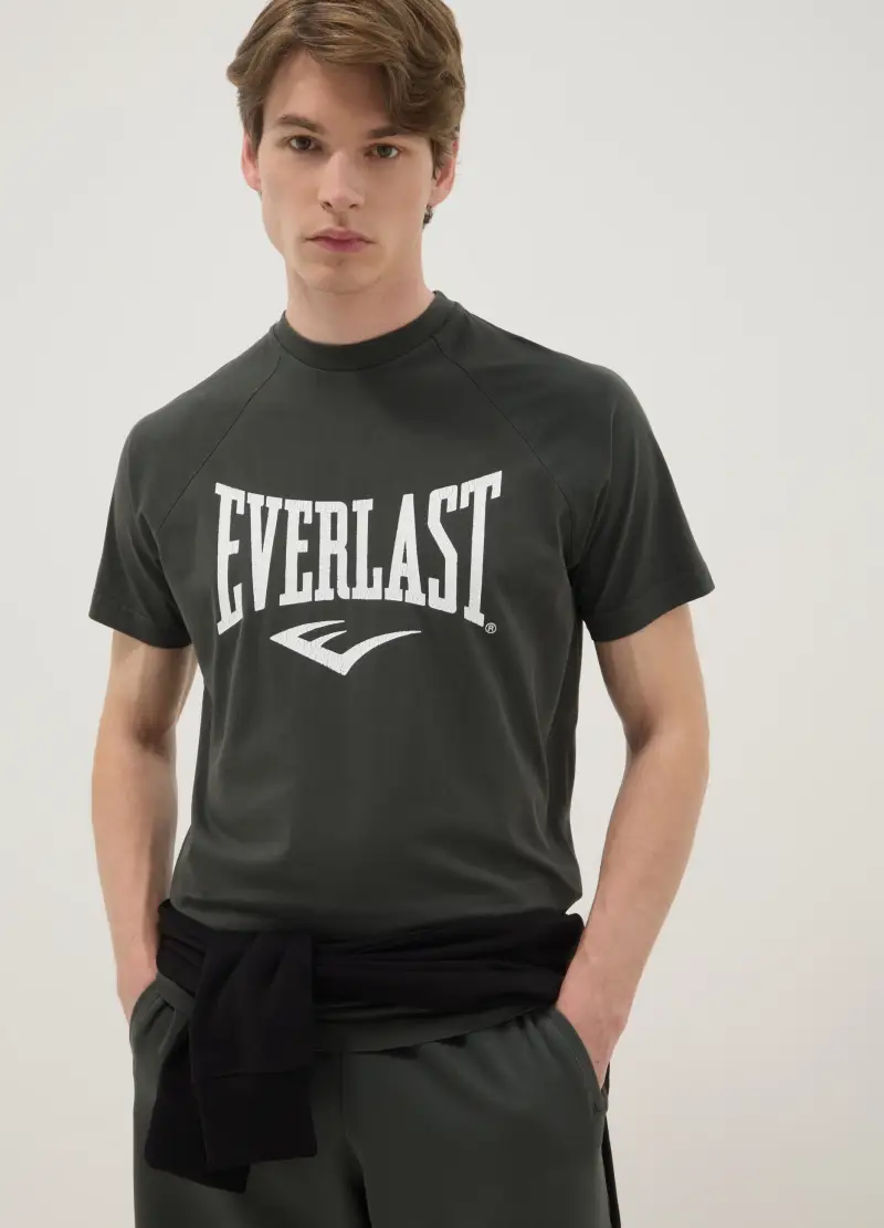 T-shirt In Puro Cotone Nero Regular Fit Con Logo Everlast, Uomo, Nero