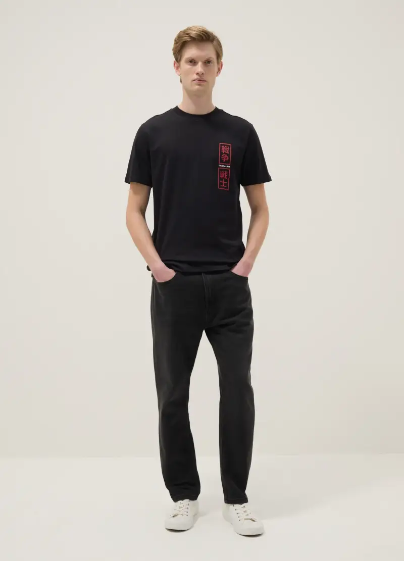 T-shirt In Puro Cotone Nero Regular Fit Con Stampa Osaka, Uomo, Nero miniatura 3