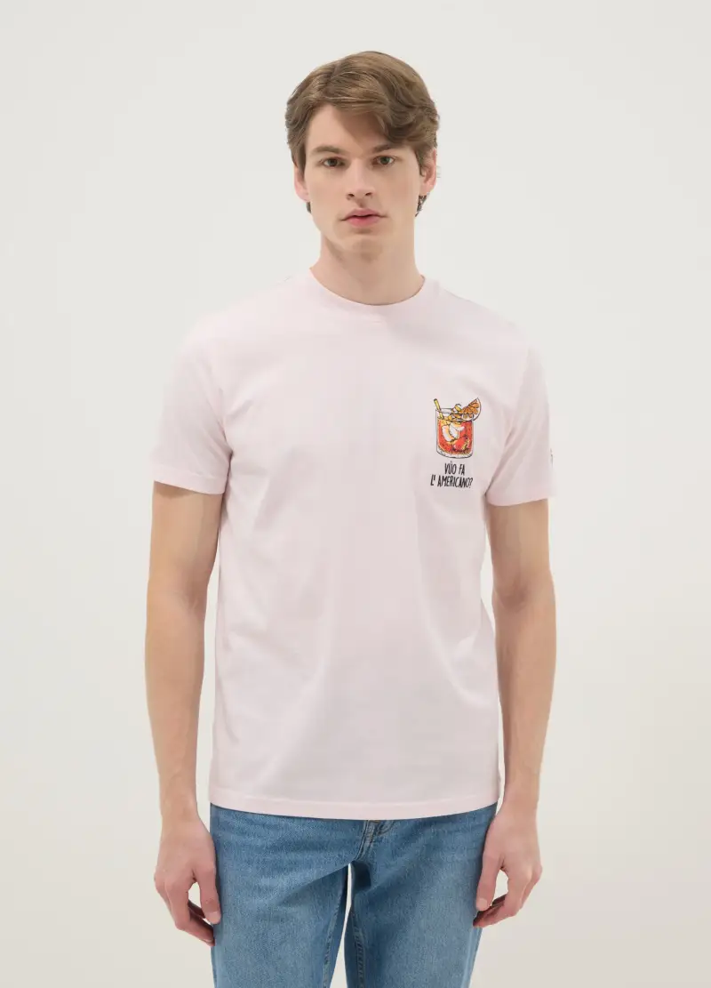 T-shirt In Puro Cotone Rosa Regular Fit Con Stampe Americano, Uomo, Rosa miniatura 2