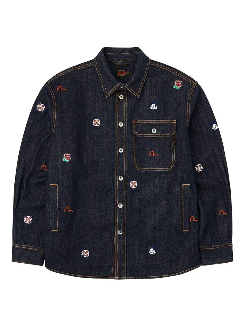 Camicia con Ricamo e Taschino sul Petto Jeans