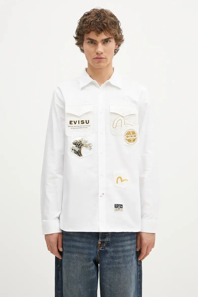 camicia in cotone Evisu Logos & Wave Emb uomo colore bianco 2EAHTM4SL7040