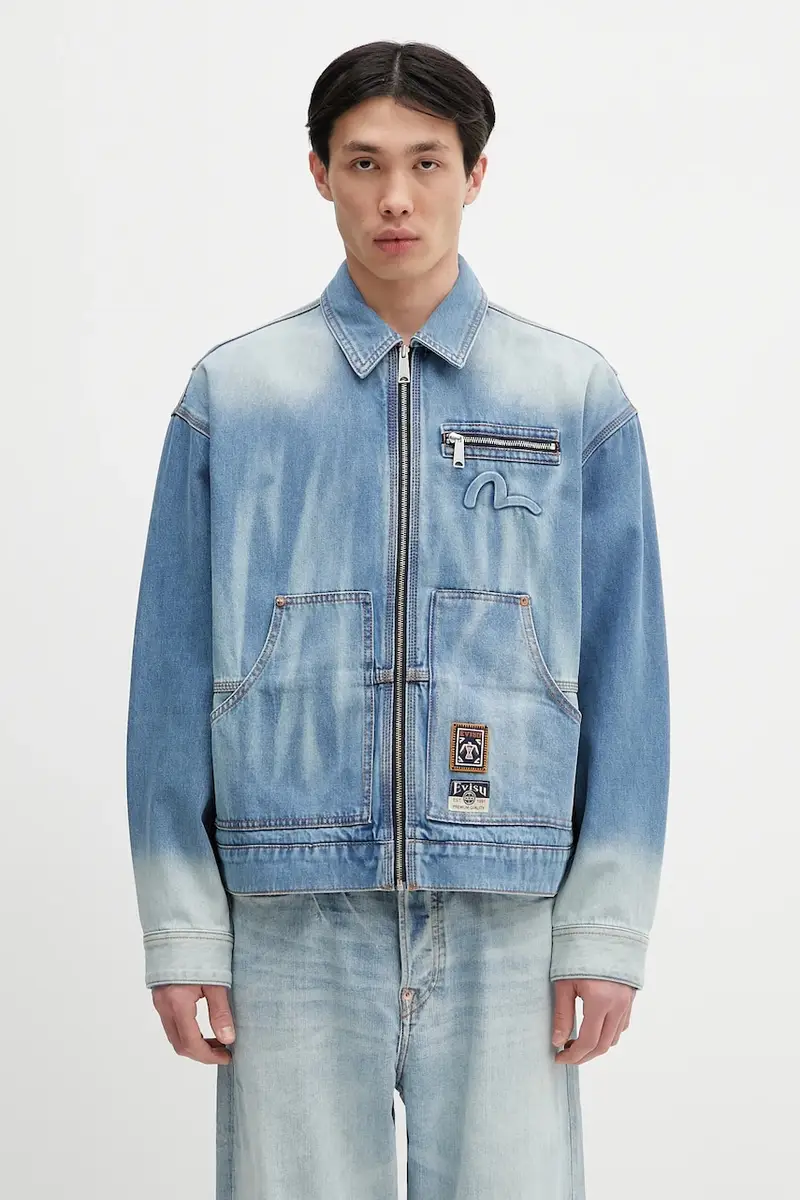 giacca di jeans Worker Denim w Emboss Kamon colore blu 2ESHTM5DJ1038