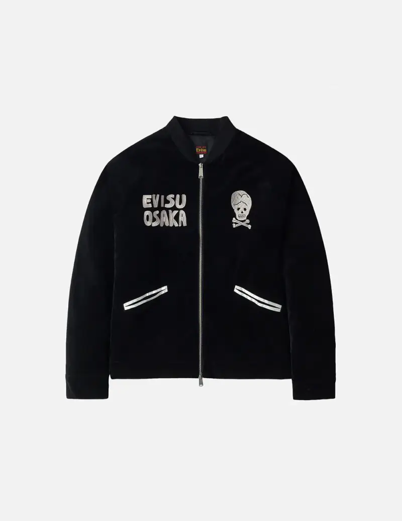 Giacca imbottita in velluto nero con ricami