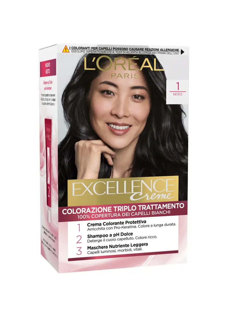 EXCELLENCE, L'oréal Paris Tinta Capelli Excellence, Copre I Capelli Bianchi, Colore Ricco, Luminoso E A Lunga Durata, 1 Nero., Donna, 1 Nero, Taglia: FASUL
