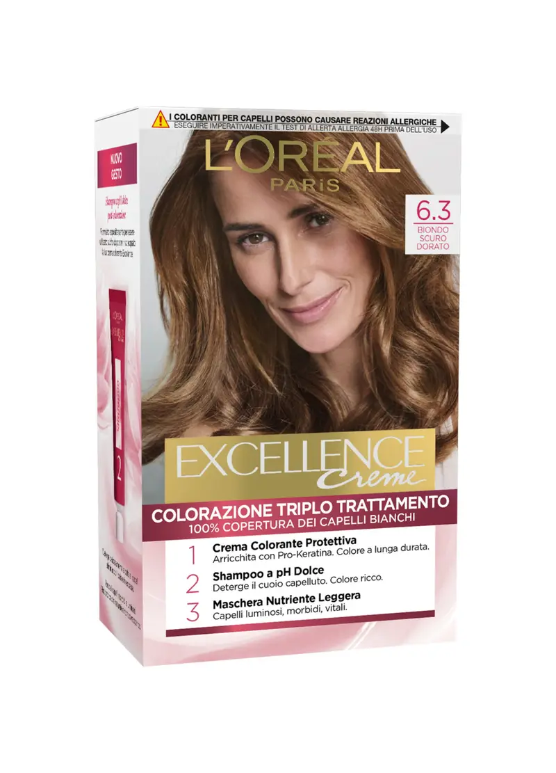 EXCELLENCE, L'oréal Paris Tinta Capelli Excellence, Copre I Capelli Bianchi, Colore Ricco, Luminoso E A Lunga Durata, 6.3 Biondo Scuro Dorato., Donna, 6.3 Biondo Scuro Dorato, Taglia: FASUL