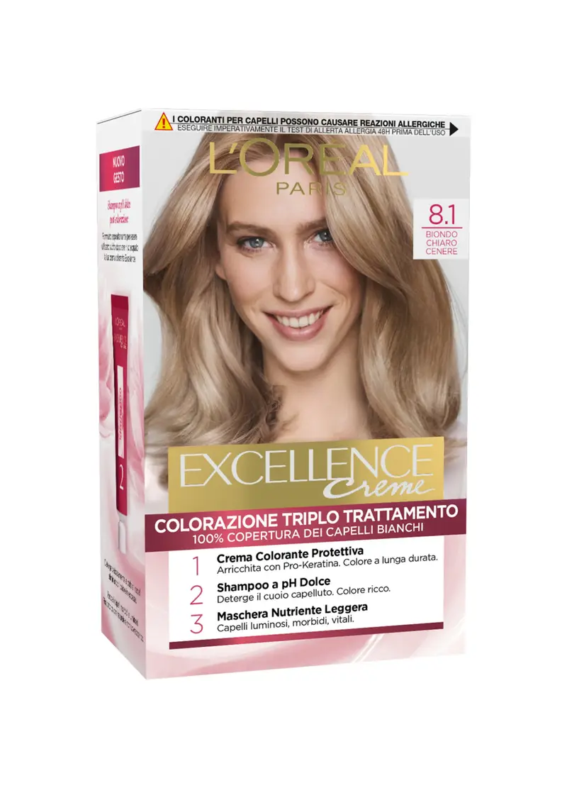 EXCELLENCE, L'oréal Paris Tinta Capelli Excellence, Copre I Capelli Bianchi, Colore Ricco, Luminoso E A Lunga Durata, 8 Biondo Chiaro., Donna, 8.1 Biondo Chiaro Cenere, Taglia: FASUL