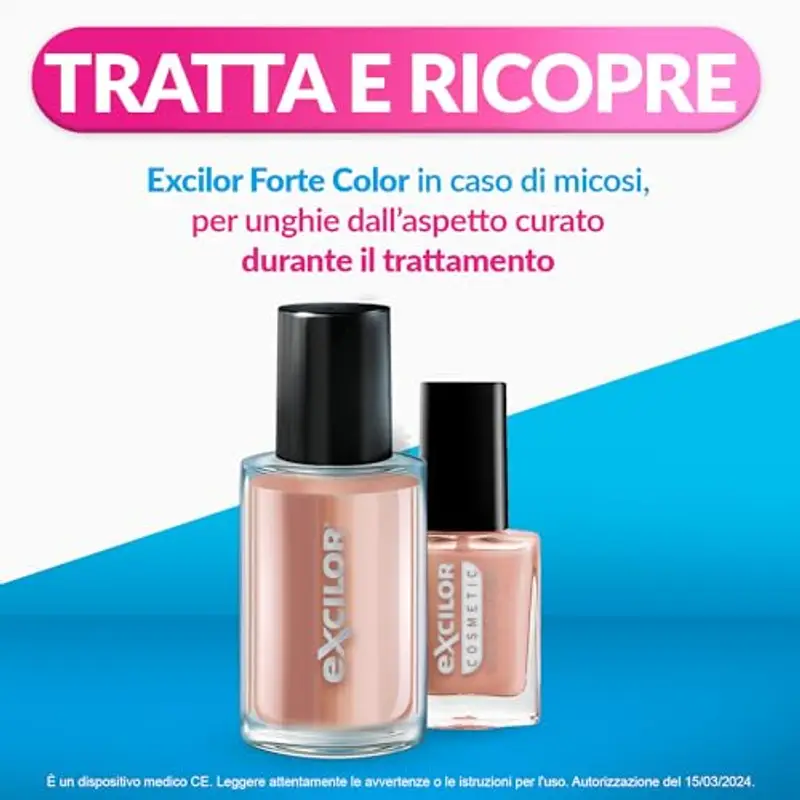 Excilor Micosi dell’Unghia Forte Color, Smalto Nude per Trattamento della Micosi dell'Unghia Attivo Contro le micosi Persistenti, Confezione con Trattamento Colorato 30 ml e Smalto Cosmetico 8 ml miniatura 2