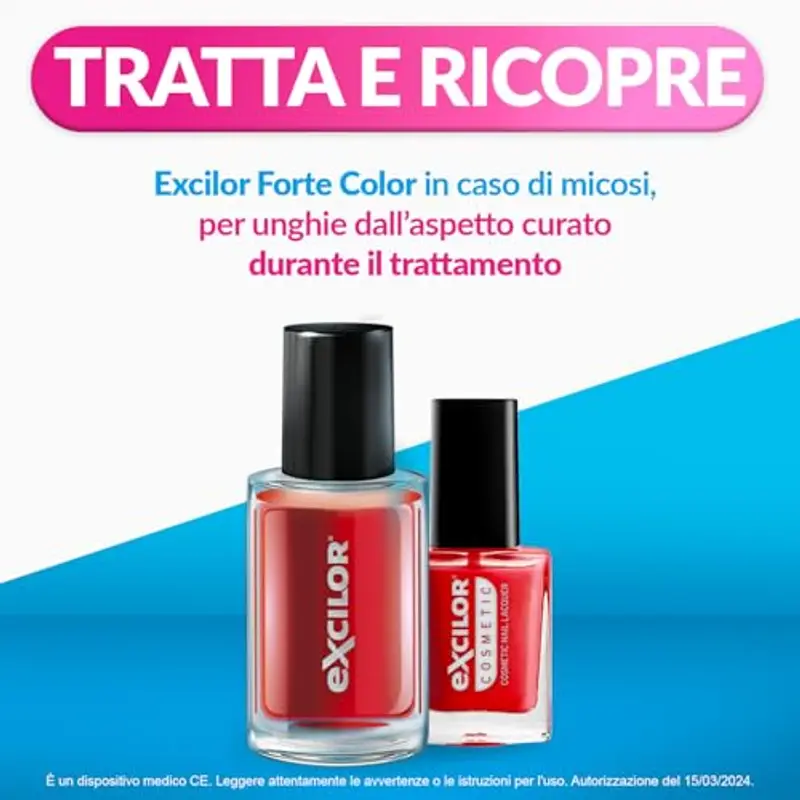 Excilor Micosi dell’Unghia Forte Color, Smalto Rosso per Trattamento della Micosi dell'Unghia Attivo Contro le micosi Persistenti, Confezione con Trattamento Colorato 30 ml e Smalto Cosmetico 8 ml miniatura 2
