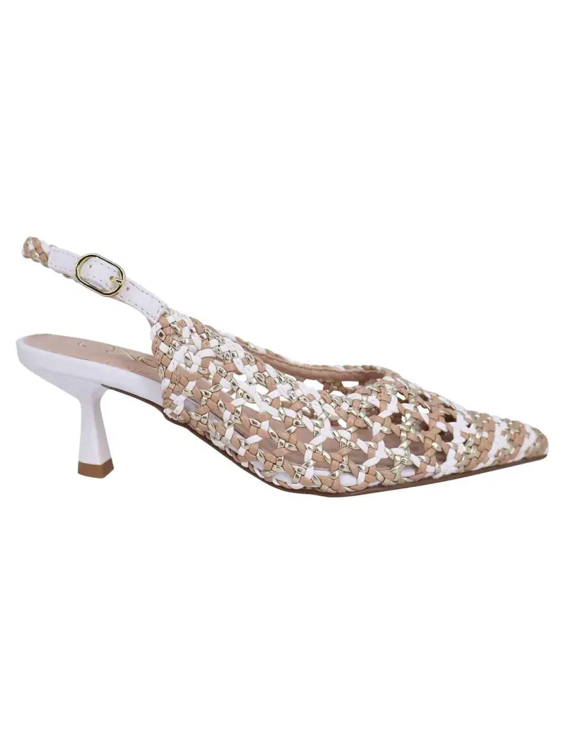 Decollete slingback donna in eco pelle laminata bronzo multicolore con tacco bianco Donna S47008503X84 SELENA 850