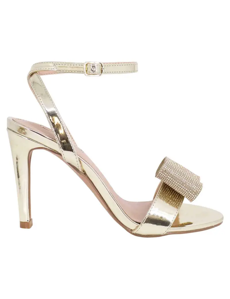 Sandali donna in eco pelle laminata oro con tacco alto e strass Donna S4700803525H 380