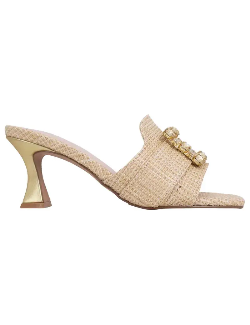 Sandali donna in tessuto rafia beige con morsetto e tacco oro Donna S470056344A3 LUCIA 536