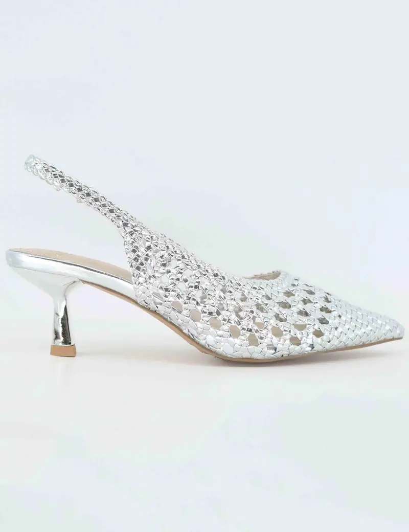 Slingback donna in tessuto argento con tacco gioiello Donna U4700851322L 851 S