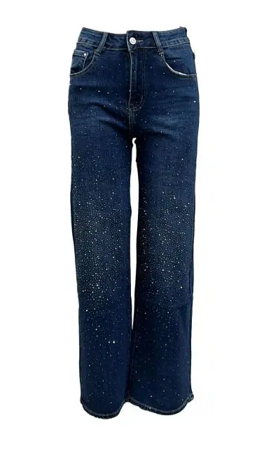 Jeans palazzo scuro strass