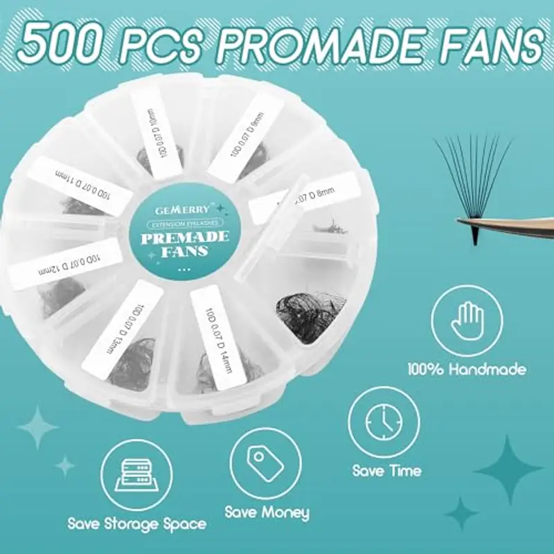 Extension Ciglia Ciuffetti 10D 0.07mm Curvatura D 8-15mm 500PCS Ciuffi Volume Russo Estensioni Ciglia Volume Promade miniatura 3