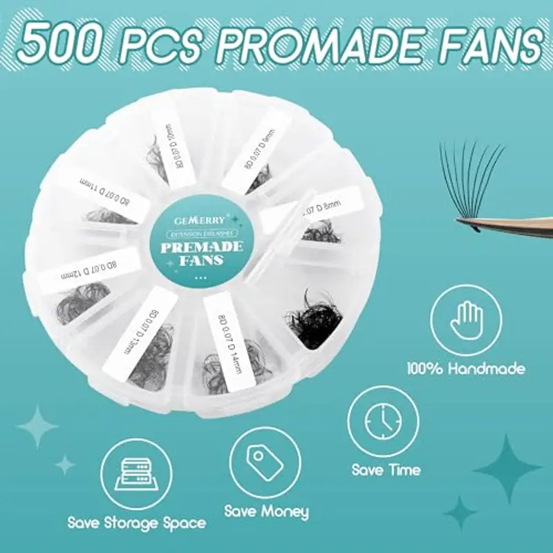 Extension Ciglia Ciuffetti 8D 0.07mm Curvatura D 8-15mm 500PCS Ciuffi Volume Russo Estensioni Ciglia Volume Promade miniatura 2