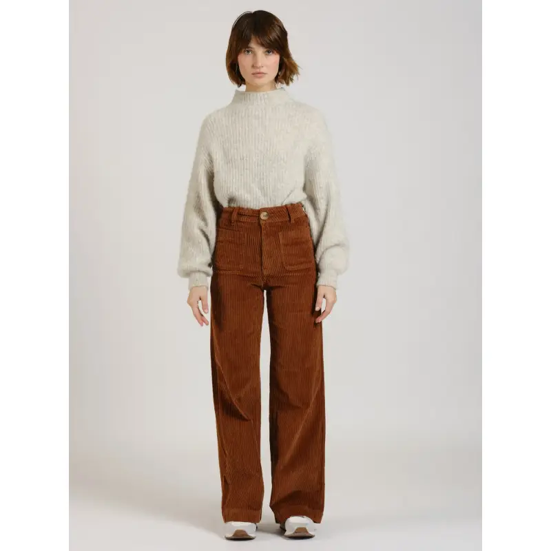 Jeans donna a gamba larga F A M Paris Fauve