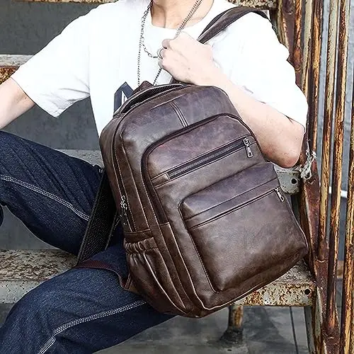 F Fityle Zaini per Pc Portatili Zaino per Laptop Zaino in Pelle Sintetica Uomo per Notebook, Con Spallacci Regolabili E miniatura 3