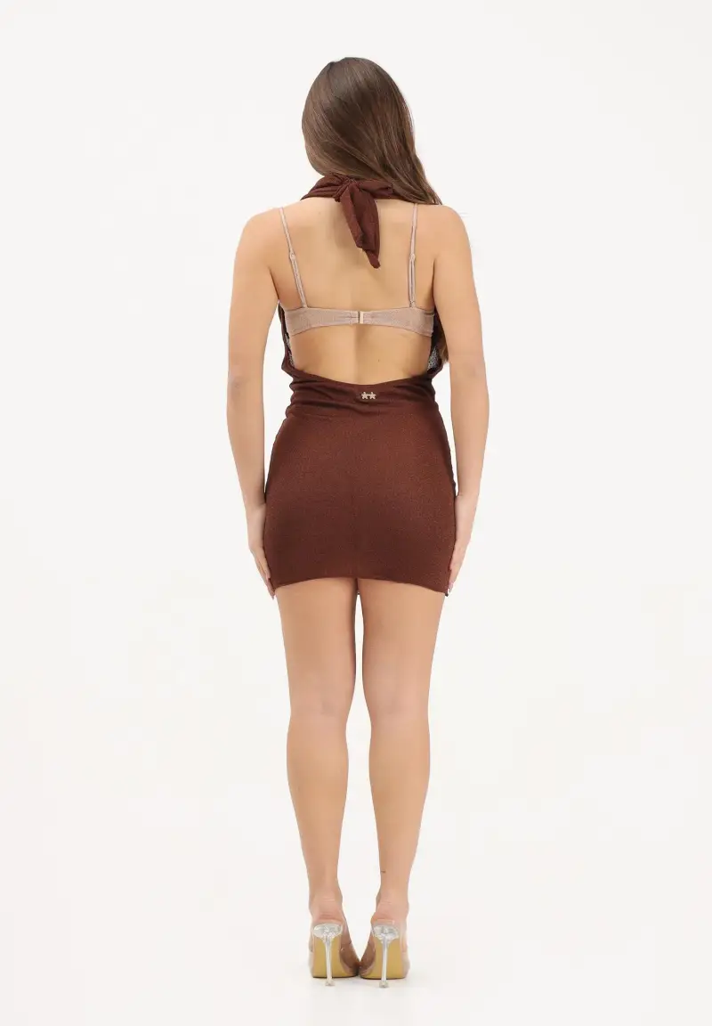 Abito corto marrone da donna in tessuto lurex miniatura 3