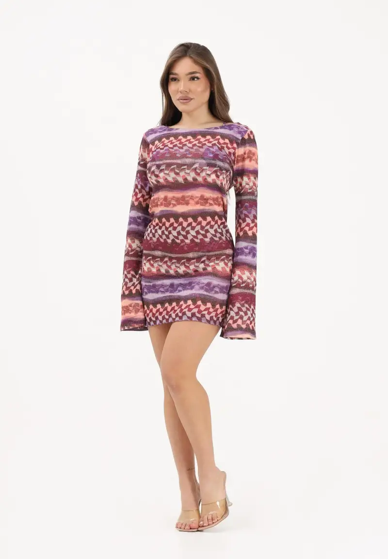 Abito corto viola da donna con fantasia miniatura 2