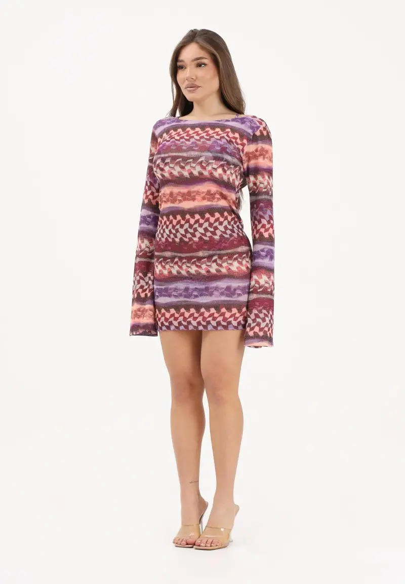Abito corto viola da donna con fantasia