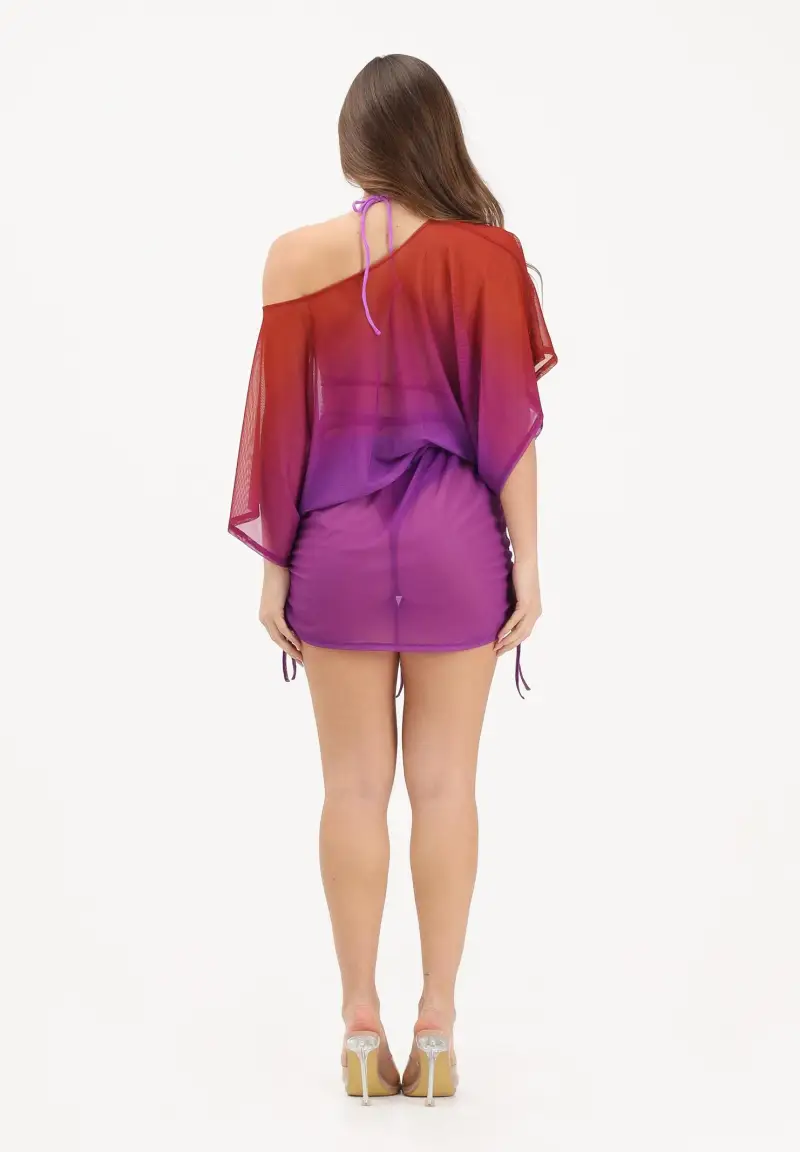 Abito corto viola e rosso da donna caratterizzato da sfumatura cromatica miniatura 3