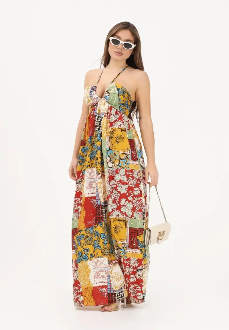 Abito lungo multicolore da donna con stampa patchwork miniatura 2