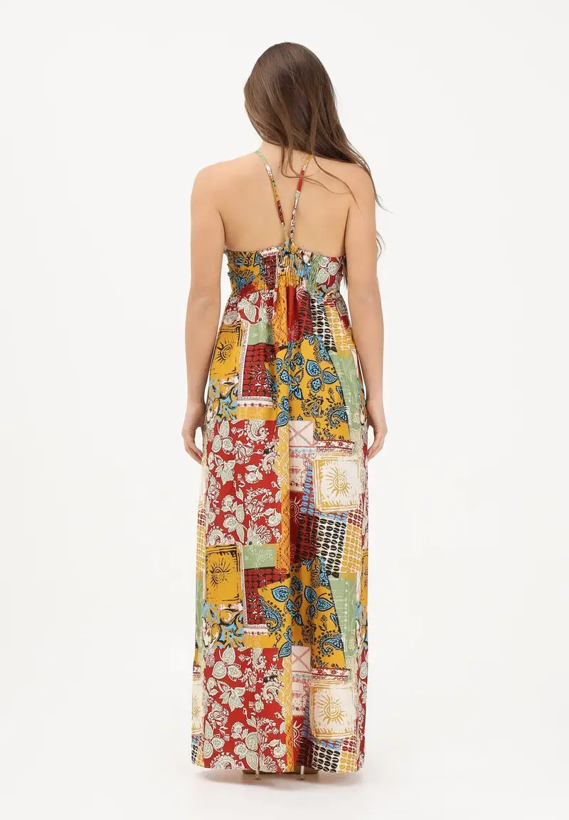 Abito lungo multicolore da donna con stampa patchwork miniatura 3