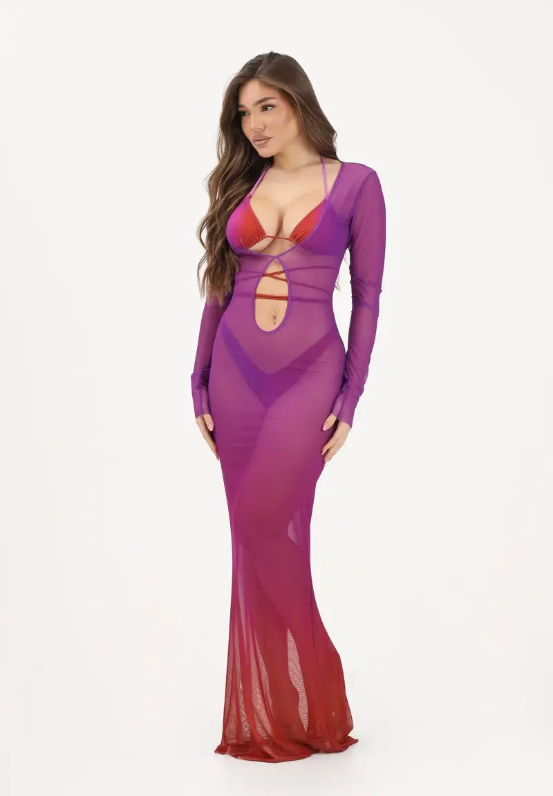 Abito lungo sfumato viola e rosso da donna miniatura 2