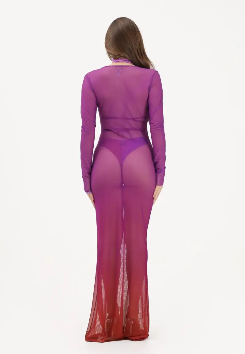 Abito lungo sfumato viola e rosso da donna miniatura 3