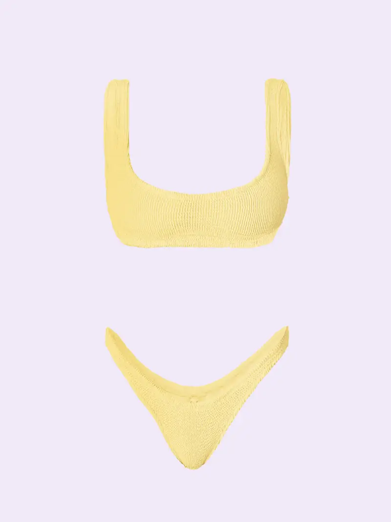 Bikini Donna F**K Crazy Top con Slip Americano Fisso Giallo SW0401-YL miniatura 3