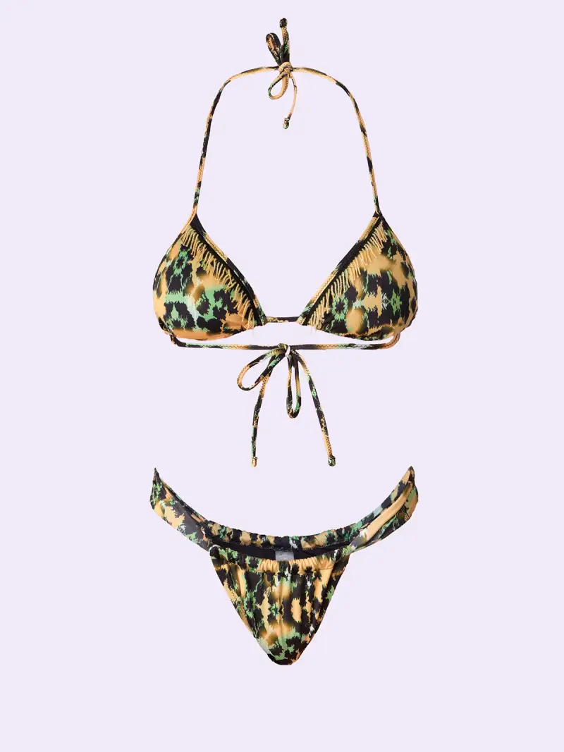 Bikini Donna F**K Crazy Triangolo con Slip Brasiliano Fisso Fantasia S miniatura 3