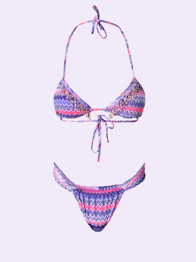 Bikini Donna F**K Crazy Triangolo con Slip Brasiliano Fisso Fantasia S miniatura 3