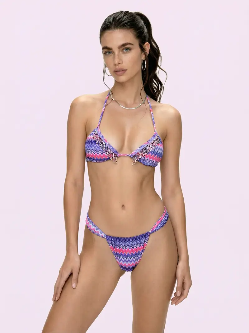 Bikini Donna F**K Crazy Triangolo con Slip Brasiliano Fisso Fantasia S