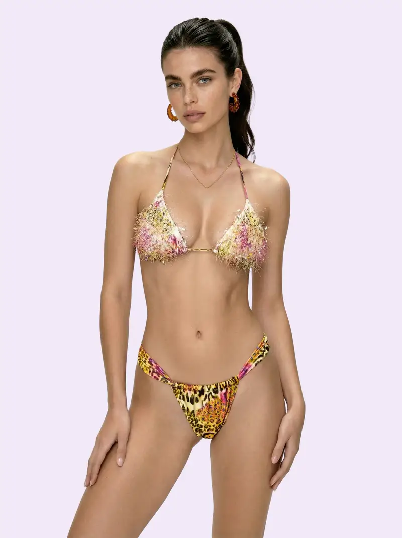 Bikini Donna F**K Crazy Triangolo con Slip Brasiliano Fisso Fantasia S