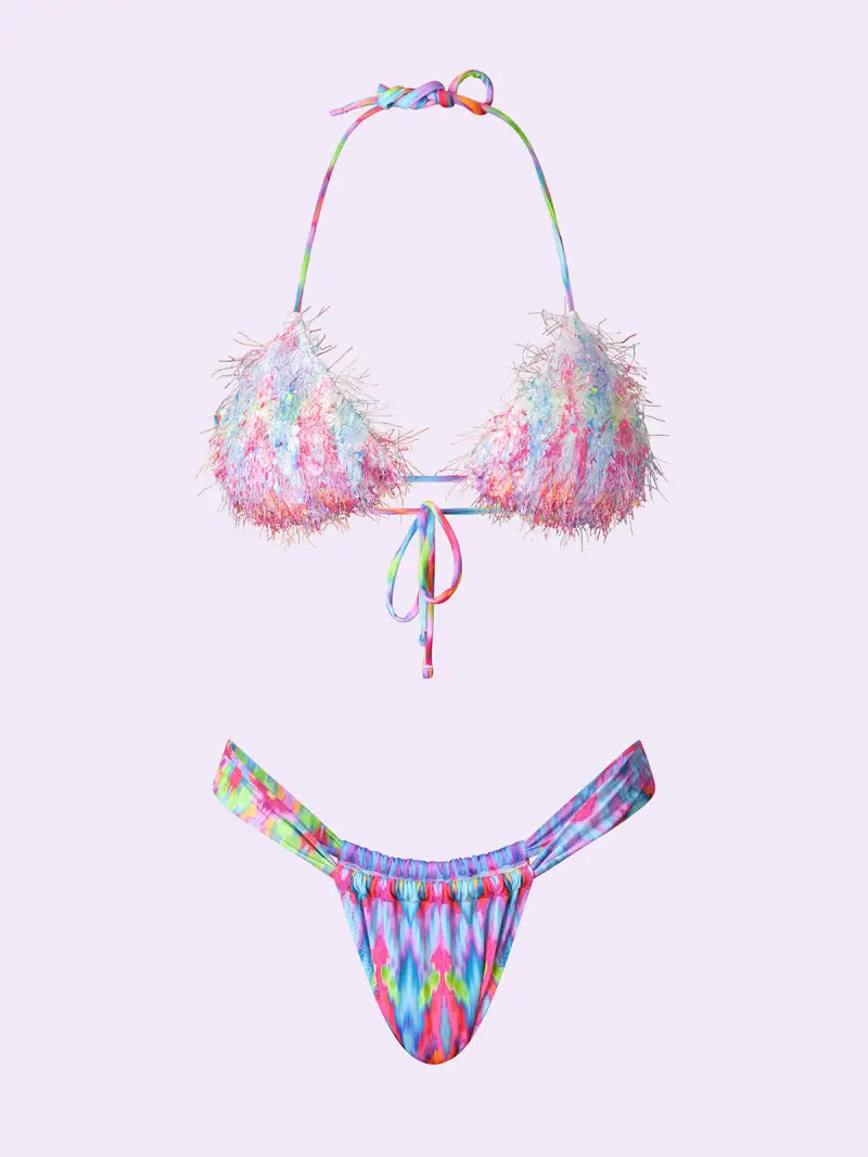 Bikini Donna F**K Crazy Triangolo con Slip Brasiliano Fisso Fantasia S miniatura 3