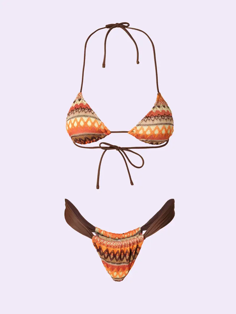 Bikini Donna F**K Crazy Triangolo con Slip Brasiliano Fisso Marrone SW miniatura 3