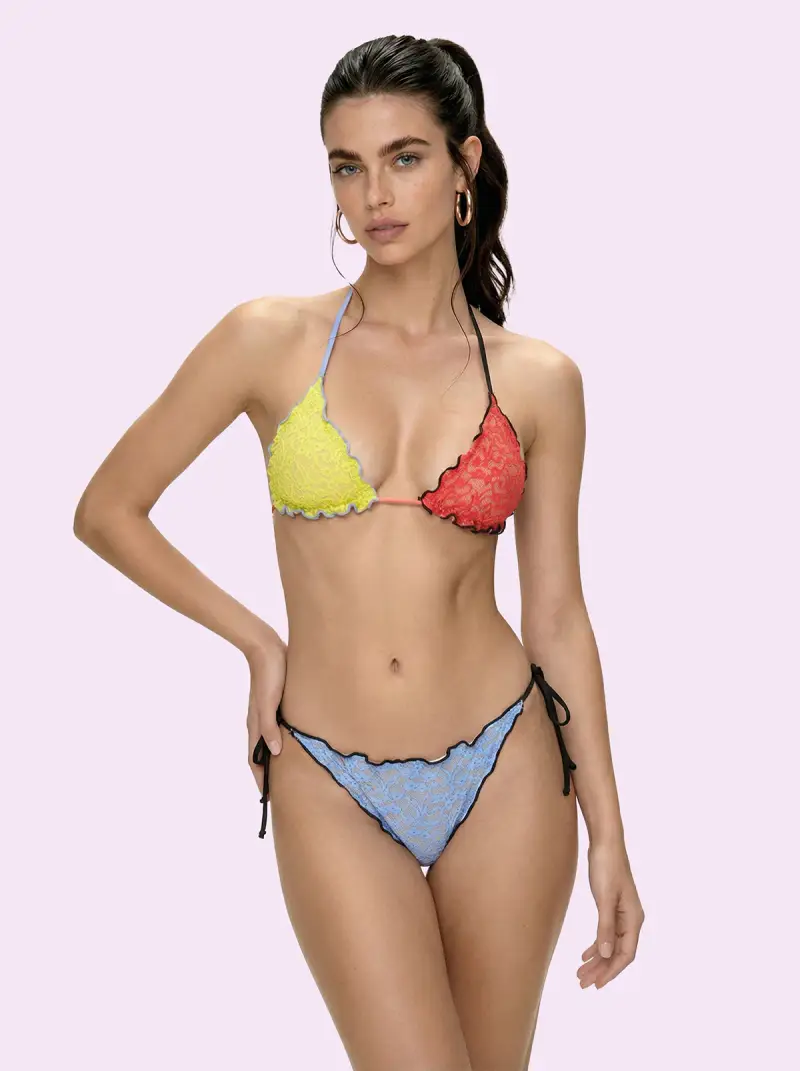 Bikini Donna F**K Crazy Triangolo con Slip Regolabile Celeste SW0312-C