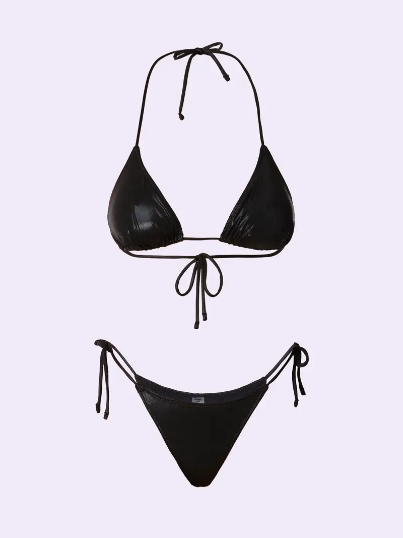 Bikini Donna F**K Crazy Triangolo con Slip Regolabile Nero SW0510-BK miniatura 3