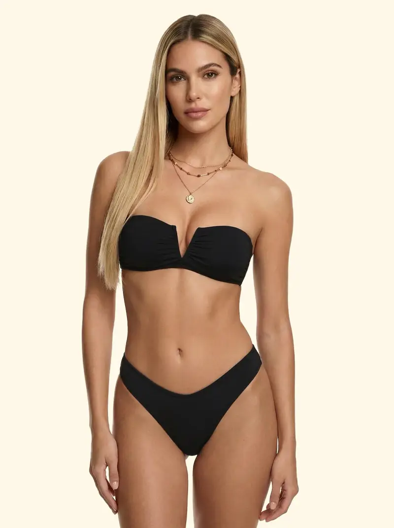 Bikini Donna F**K Fascia a V con Ferretto e Slip Americano Fisso Nero