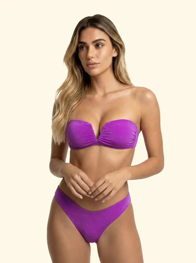 Bikini Donna F**K Fascia a V con Ferretto e Slip Americano Fisso Viola
