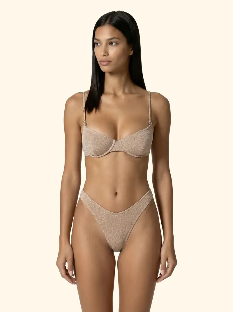 Bikini Donna F**K Reggiseno con Ferretto e Slip Americano Fisso Gold S