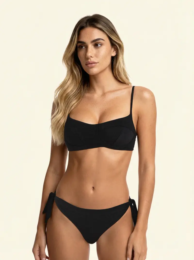 Bikini Donna F**K Reggiseno con Ferretto e Slip Regolabile Nero SW1804