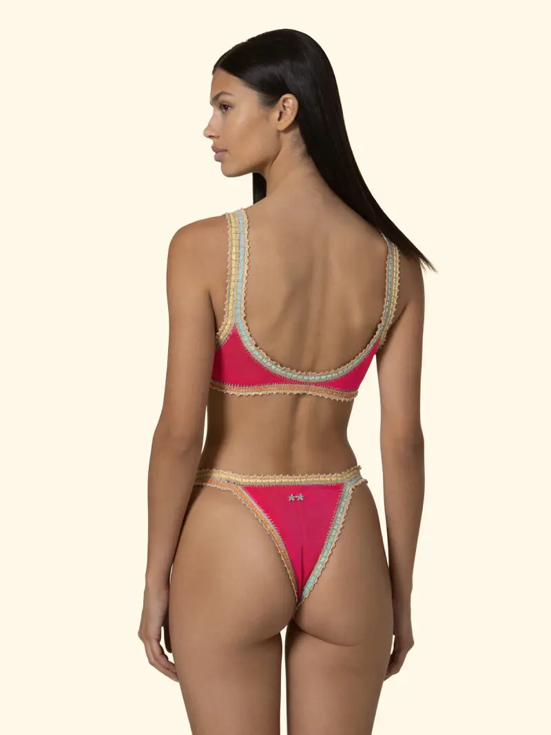 Bikini Donna F**K Top con Slip Brasiliano Fisso Fucsia SW0261-FX miniatura 2